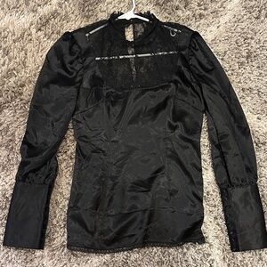 Lyndia Procanik Black Lace Satin Blouse, Size 6